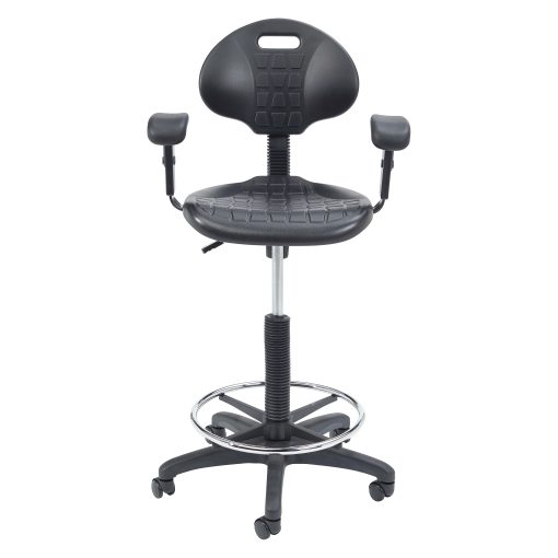 National Public Seating® 6700 Series Kangaroo Polyurethane Task Chair Stool, With Arms, 22 to 32" Seat Height, Black - Image 2