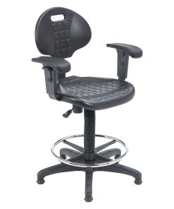 National Public Seating® 6700 Series Kangaroo Polyurethane Task Chair Stool, With Arms, 22 to 32" Seat Height, Black