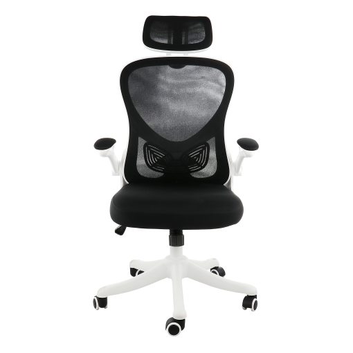 Elama Mesh/Fabric High-Back Adjustable Office Task Chair, White/Black - Image 2