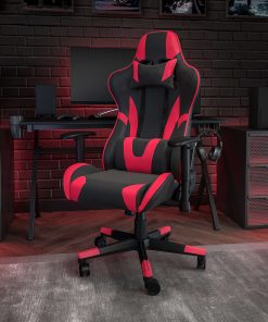 Flash Furniture X20 Ergonomic LeatherSoft™ Faux Leather High-Back Racing Gaming Chair, Red/Black