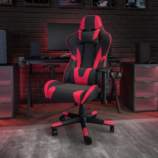 Flash Furniture X20 Ergonomic LeatherSoft™ Faux Leather High-Back Racing Gaming Chair, Red/Black