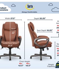 Serta® Smart Layers™ Arlington AIR™ Ergonomic Bonded Leather High-Back Executive Office Chair, Cognac Brown/Dark Gray, BIFMA Compliant 2