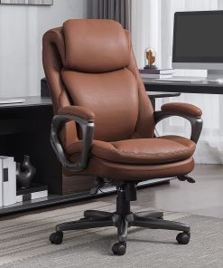 Serta® Smart Layers™ Arlington AIR™ Ergonomic Bonded Leather High-Back Executive Office Chair, Cognac Brown/Dark Gray, BIFMA Compliant