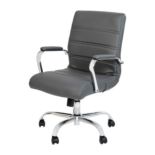 Flash Furniture LeatherSoft™ Faux Leather Mid-Back Office Chair, Gray/Chrome - Image 2