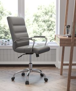 Flash Furniture LeatherSoft™ Faux Leather Mid-Back Office Chair, Gray/Chrome