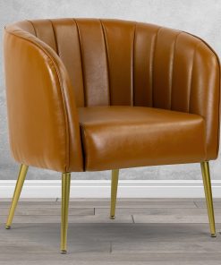 Glamour Home Avia Faux Leather Accent Chair With Decorative Stitching, Cappuccino Brown/Gold 2
