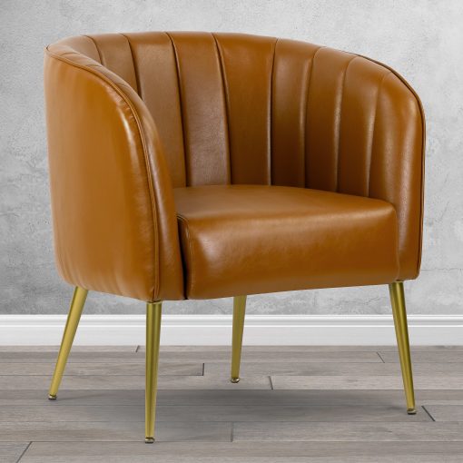 Glamour Home Avia Faux Leather Accent Chair With Decorative Stitching, Cappuccino Brown/Gold - Image 2
