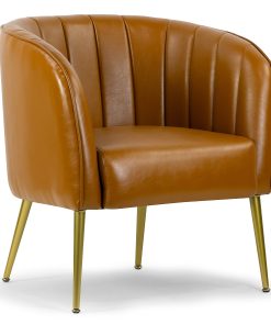 Glamour Home Avia Faux Leather Accent Chair With Decorative Stitching, Cappuccino Brown/Gold