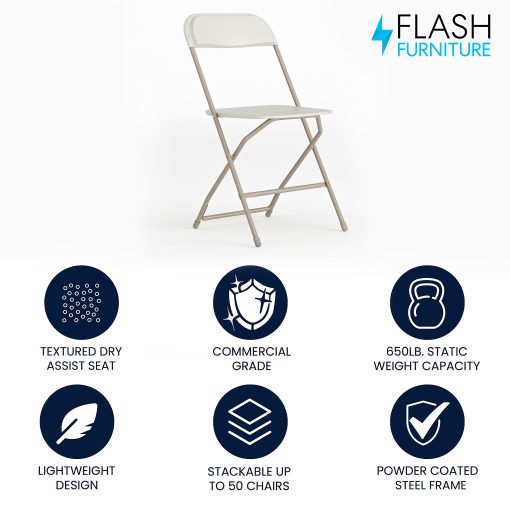 Flash Furniture HERCULES Series Premium Plastic Folding Chair, Beige - Image 2