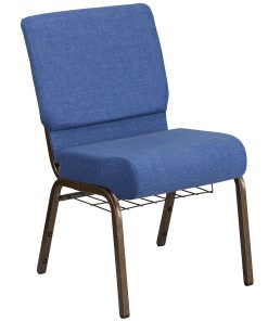Flash Furniture HERCULES Series Church Chair With Book Rack, Blue/Gold Vein 2