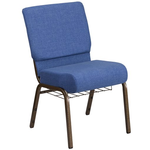 Flash Furniture HERCULES Series Church Chair With Book Rack, Blue/Gold Vein - Image 2