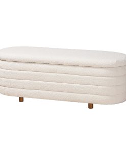 Baxton Studio Betiana Modern Japandi Storage Bench, 17-3/4”H x 48-13/16”W x 17-1/2”D, Cream/Walnut Brown