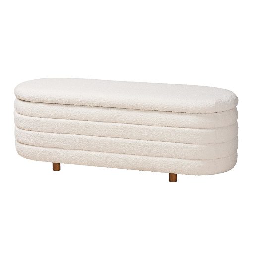 Baxton Studio Betiana Modern Japandi Storage Bench, 17-3/4”H x 48-13/16”W x 17-1/2”D, Cream/Walnut Brown