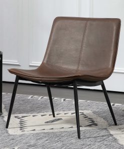 Glamour Home Barkley Faux Leather and Iron Accent Chair, Dark Brown/Black