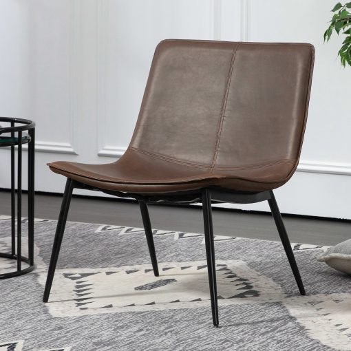Glamour Home Barkley Faux Leather and Iron Accent Chair, Dark Brown/Black