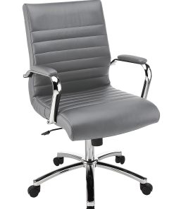 Realspace® Modern Comfort Winsley Bonded Leather Mid-Back Manager Office Chair, Gray/Chrome, BIFMA Compliant 2