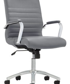 Realspace® Modern Comfort Winsley Bonded Leather Mid-Back Manager Office Chair, Gray/Chrome, BIFMA Compliant