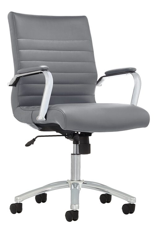 Realspace® Modern Comfort Winsley Bonded Leather Mid-Back Manager Office Chair, Gray/Chrome, BIFMA Compliant