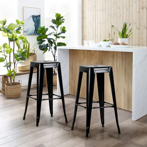 Glamour Home Barton Metal Barstools, Black, Set Of 2 Barstools