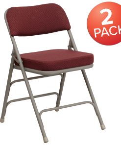 Flash Furniture Hercules Premium Curved Upholstered Folding Chairs, Set Of 2 Chairs, Burgundy/Gray 2