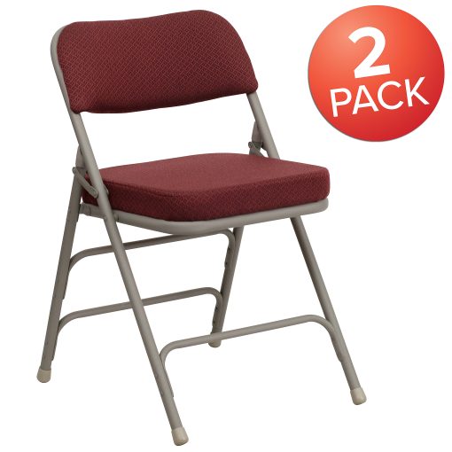 Flash Furniture Hercules Premium Curved Upholstered Folding Chairs, Set Of 2 Chairs, Burgundy/Gray - Image 2