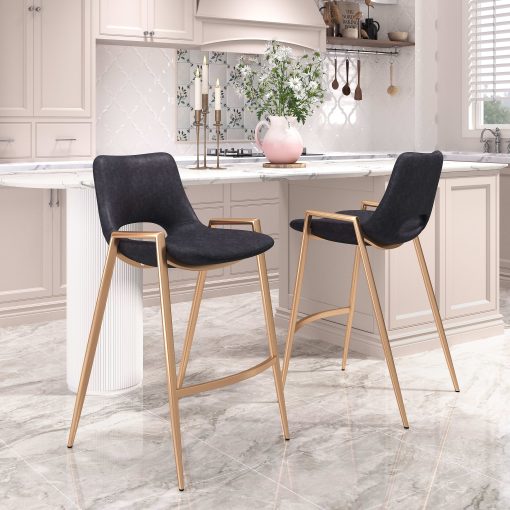 Zuo Desi Counter-Height Stools, Black/Gold, Set Of 2 Stools - Image 2