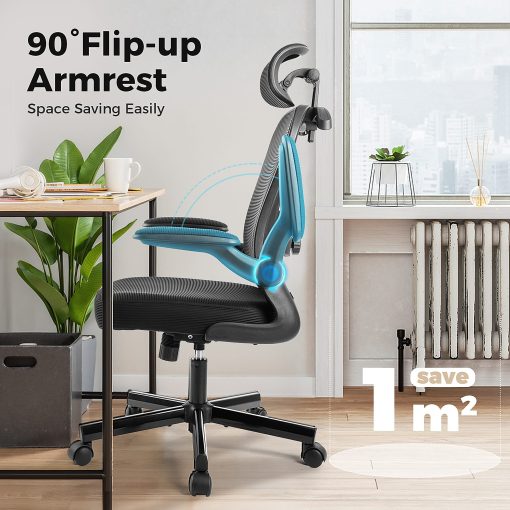 ALPHA HOME Adjustable Ergonomic Mesh High-Back Task Chair, Black - Image 2