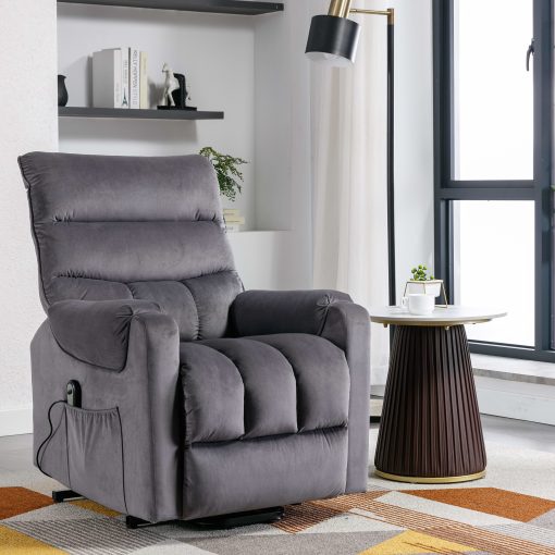 Bestier Microfiber Power Lift Recliner Accent Chair With Pocket And Remote Control, Gray/Black - Image 2