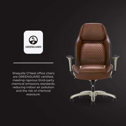 Shaquille O'Neal™ Zephyrus Ergonomic Bonded Leather High-Back Executive Office Chair, Brown/Silver - Image 2