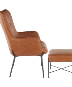 LumiSource Izzy Industrial Lounge Chair And Ottoman Set, Black/Camel 2