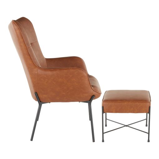 LumiSource Izzy Industrial Lounge Chair And Ottoman Set, Black/Camel - Image 2