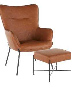 LumiSource Izzy Industrial Lounge Chair And Ottoman Set, Black/Camel