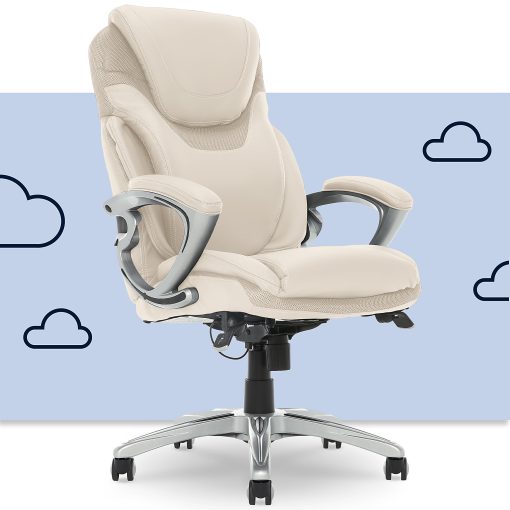 Serta®AIR™ Health & Wellness Ergonomic Bonded Leather High-Back Executive Office Chair, Cream - Image 2
