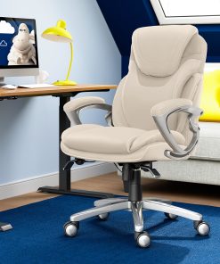 Serta®AIR™ Health & Wellness Ergonomic Bonded Leather High-Back Executive Office Chair, Cream