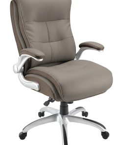 Realspace® Ampresso Big & Tall Bonded Leather High-Back Office Chair, Taupe/Silver, BIFMA Compliant