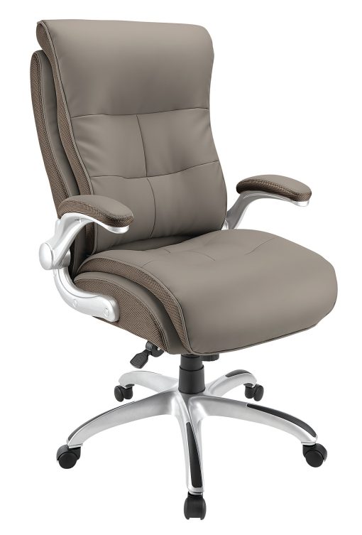 Realspace® Ampresso Big & Tall Bonded Leather High-Back Office Chair, Taupe/Silver, BIFMA Compliant