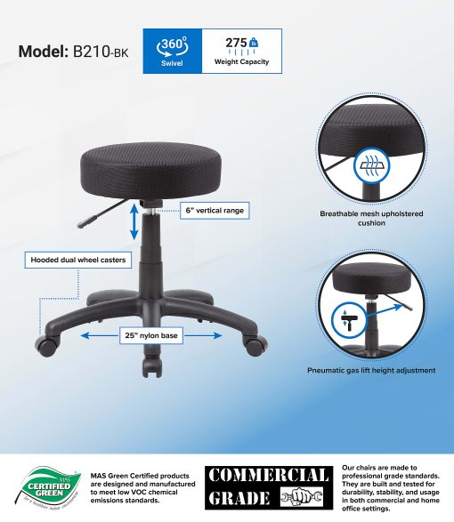 Boss Office Products Multipurpose Mesh Stool, Black - Image 2