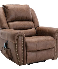Bestier Faux Leather Power Lift Assist Heating Massage Recliner Accent Chair With 8-Points Vibration, Brown/Black