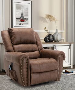 Bestier Faux Leather Power Lift Assist Heating Massage Recliner Accent Chair With 8-Points Vibration, Brown/Black 2