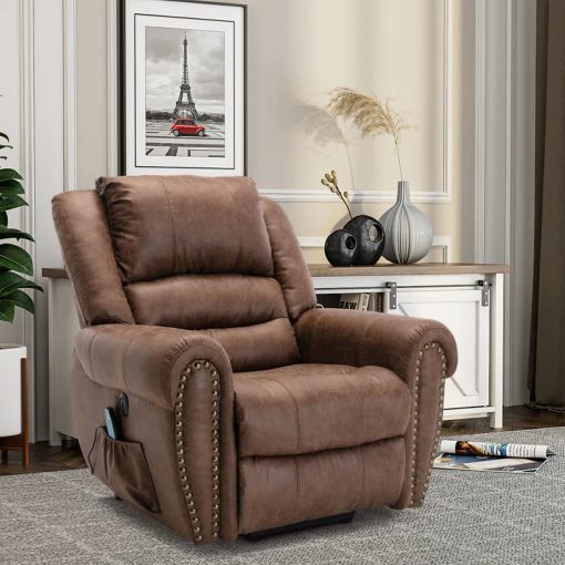 Bestier Faux Leather Power Lift Assist Heating Massage Recliner Accent Chair With 8-Points Vibration, Brown/Black - Image 2