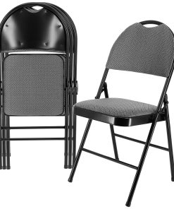 Elama Metal Folding Chairs With Padded Seats And Top Handles, Gray, Set Of 4 Chairs