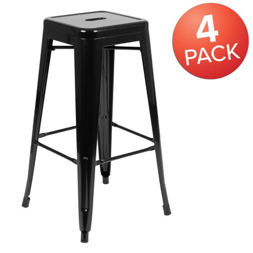 Flash Furniture 30" Metal Indoor Bar Stools, Set Of 4 Bar Stools, Black - Image 2
