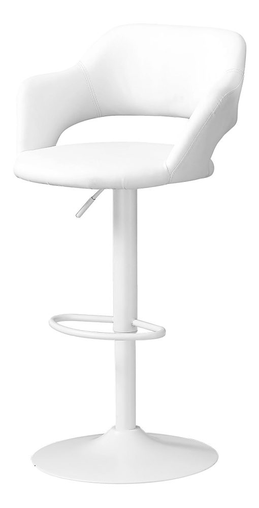 Monarch Specialties Hydraulic-Lift Bar Stool, Bonded Leather, White