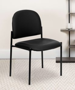 Flash Furniture Vinyl Comfortable Stackable Steel Side Chair, Black