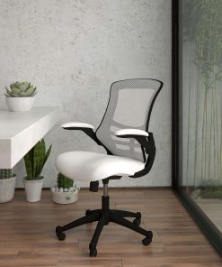 Flash Furniture Mesh Mid-Back Swivel Task Chair With Flip-Up Arms, White/Black 2