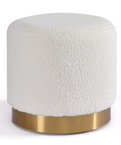 Glamour Home Bellini Bouclé Fabric Ottoman, 16-1/2”H x 16-1/2”W x 16-1/2”D, White/Gold 2