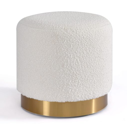Glamour Home Bellini Bouclé Fabric Ottoman, 16-1/2”H x 16-1/2”W x 16-1/2”D, White/Gold - Image 2