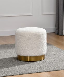 Glamour Home Bellini Bouclé Fabric Ottoman, 16-1/2”H x 16-1/2”W x 16-1/2”D, White/Gold