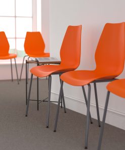 Flash Furniture HERCULES Series 770 lb. Capacity Stack Chair with Lumbar Support and Silver Frame, Orange 2