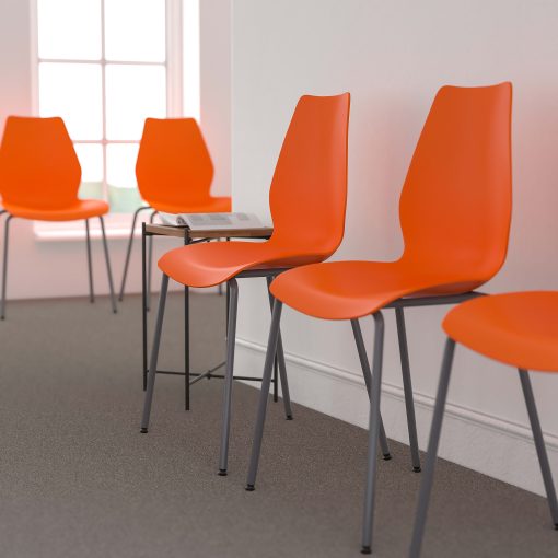 Flash Furniture HERCULES Series 770 lb. Capacity Stack Chair with Lumbar Support and Silver Frame, Orange - Image 2